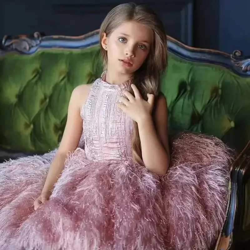 Fashion Baby Girl Feather Sleevesless Princess Dress Infant Toddler Child Vintage Dress Party Birthday Pageant Ball Gown 1-12Y X250203