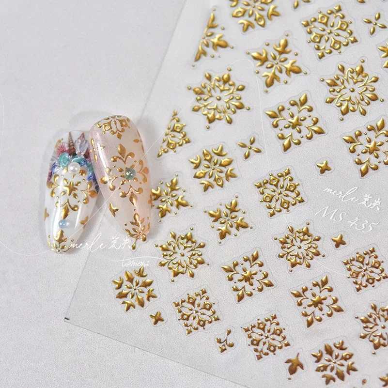 Laser Bohemia Plaid Gold Square Punk Totem Ethnic 5D Embossed Relief Self Adhesive Nail Art Decoration Sticker 3D Manicure DecalXJ250120