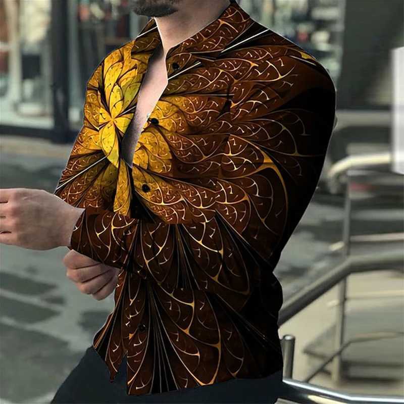 Fashion Luxury Social Men Long Sleeve Shirts Turn-down Collar Buttoned Shirt 2023 Mens Party Clothing Casual Flower Print TopsXJ250121