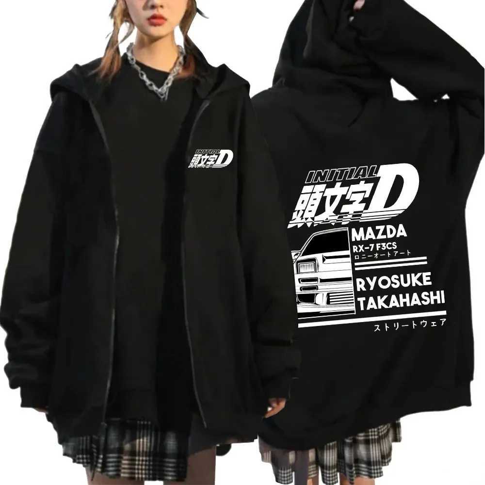 Initial D Zipper Hoodies Mens Clothing Autumn Winter Zip Up Hooded Sweatshirts Casual Vintage Loose Hoodie JacketXJ2500118