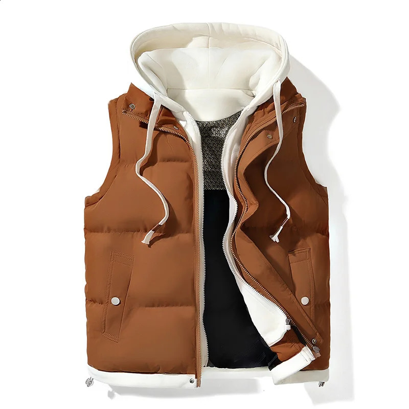 Korean Fashion Hooded Vest for Men Autumn Winter Casual Sleeveless Men Coats Windproof Sleeveless Men Cotton Jacket with Hood 250108