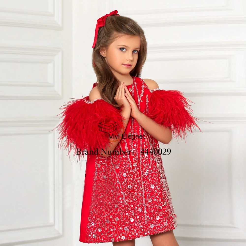 Spaghetti Strap Short Sleeve Flower Girl Dresses Knee Length Sequined New Beads Christening Girl Dress Kids Dresses For Christmas Summer X250203