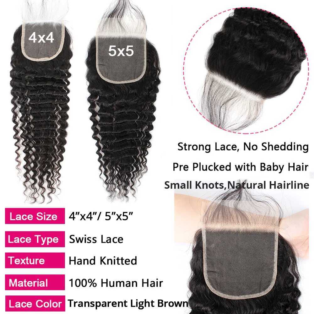 Deep Wave Bundles With Clo Brazilian Hair Weave 3/4 Bundles With Clo Human Hair Bundles With 5x5 HD Lace CloXJ250120