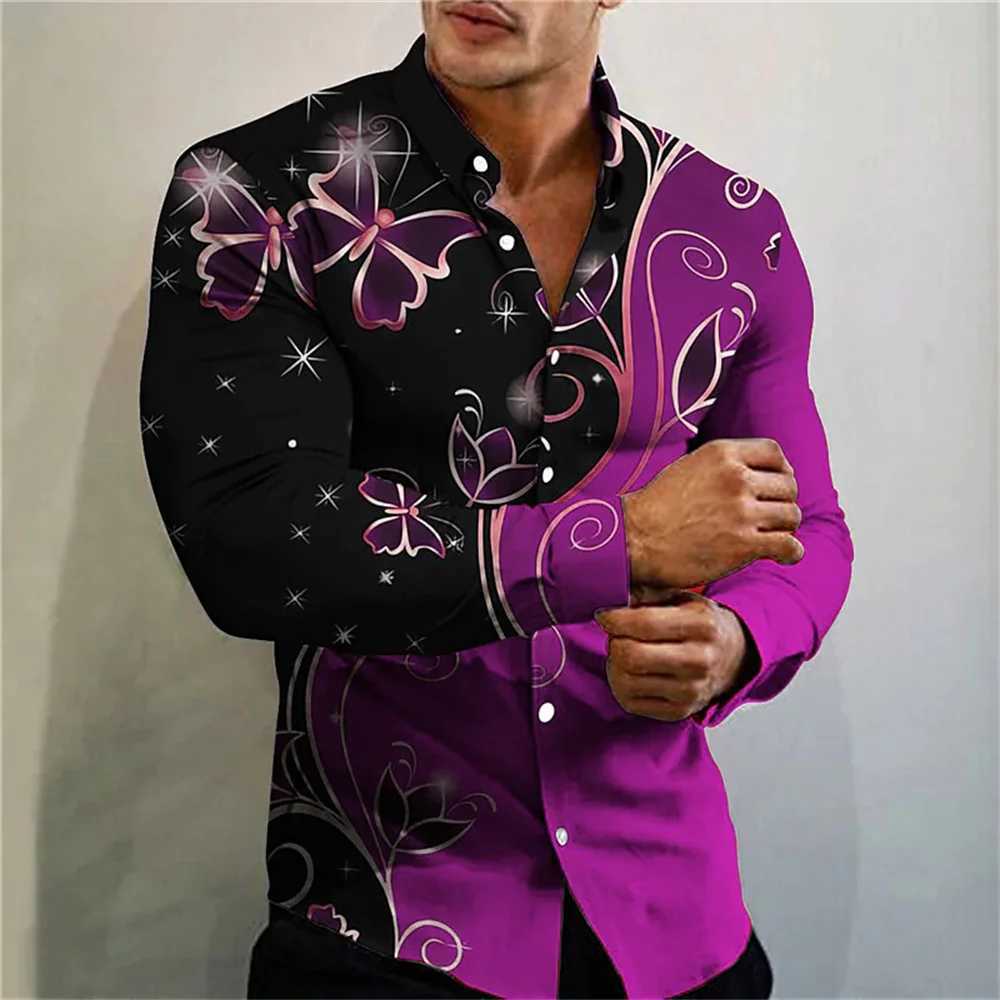 2024 Mens Long Sleeve Shirt Butterfly 3D Printed Shirt Autumn Oversized Casual Cardigan Shirt Prom Party Fashion Unisex ShirtXJ250121