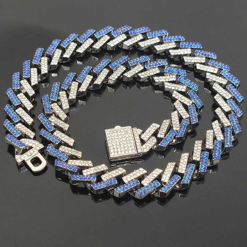Iced Out Blue Crystal Cuban Link Chain Necklace for Men Hip Hop Color Rhinestones Paved Miami Cuban Choker Rapper men JewelryXJ250121