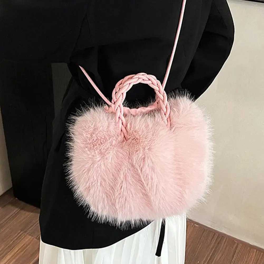 Cute Pumpkin Bag Faux Fur Tote Bag Womens Bucket Plush Luxury Design Ladies Handbags Soft Winter Crossbody Shoulder BagsXJ250121