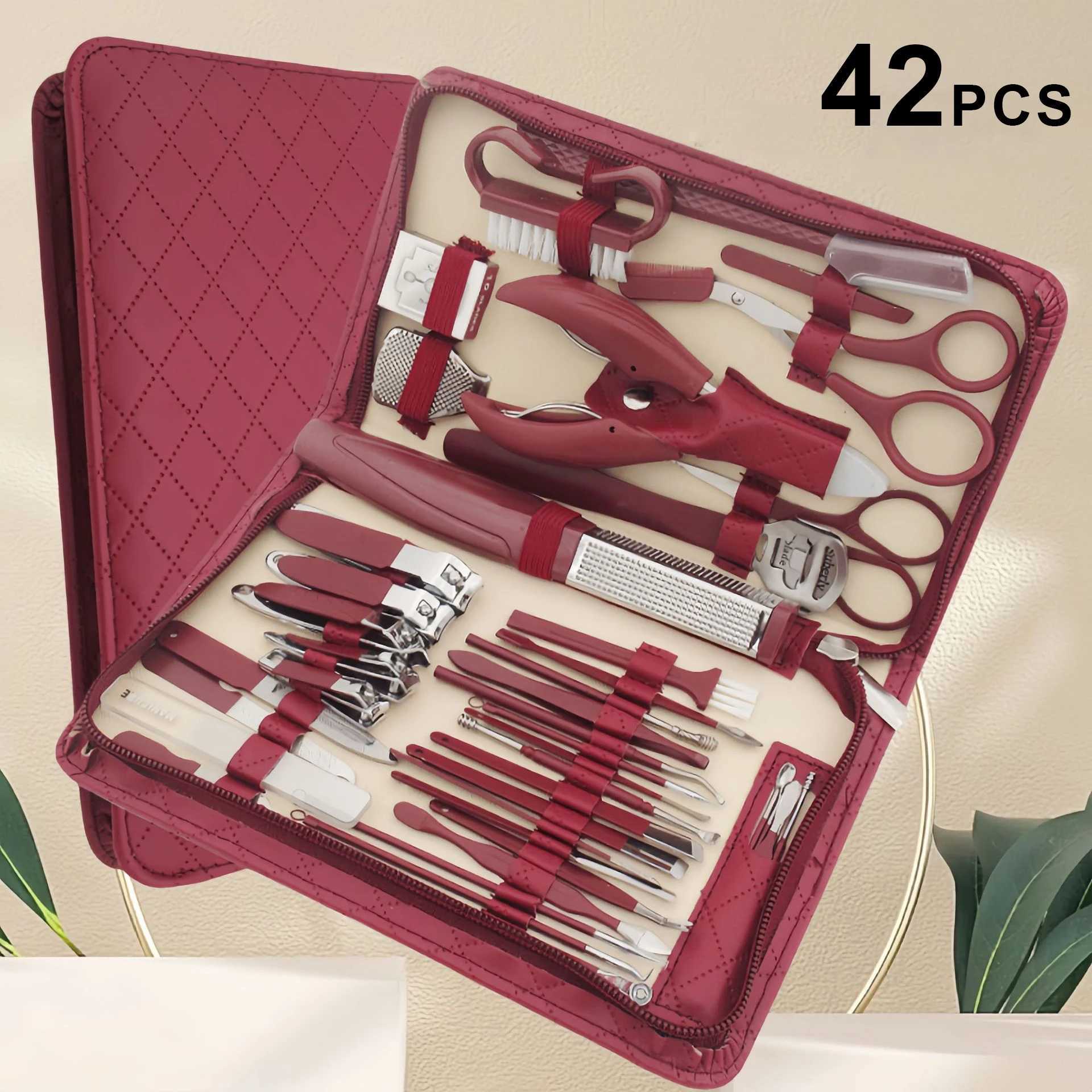 42 in 1 Stainless Steel Manicure Set Diamond Pattern Zipper nail art tool Large Eagle Mouth Pliers Pedicure Knife Ear Scoop EyebXJ250116