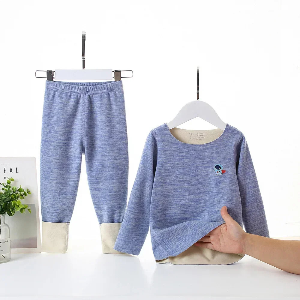 Childrens Thermal Underwear Set Boys Girls Long Johns with Fleece Cotton Sweater Winter Pajamas Baby Sleepwear Home Clothes 250121