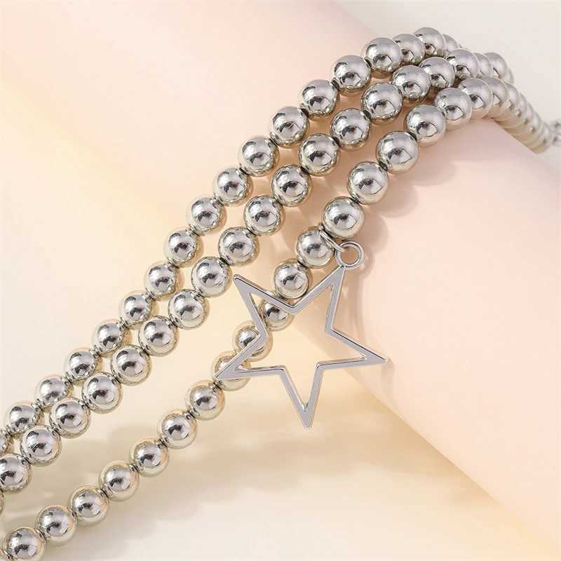 Fashion Multilayer Handmade CCB Beads Chain Necklace for Women Metal Star Pendant Choker Necklace Girls Festival Jewelry GiftsXJ250114