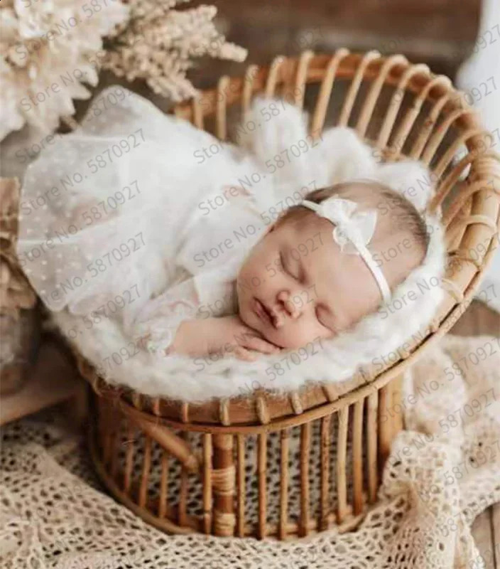 born Pography Props Handmade Round Rattan Chair Baby Bed Infant Prop Shoot Studio Posing Accessories Sofa 250110