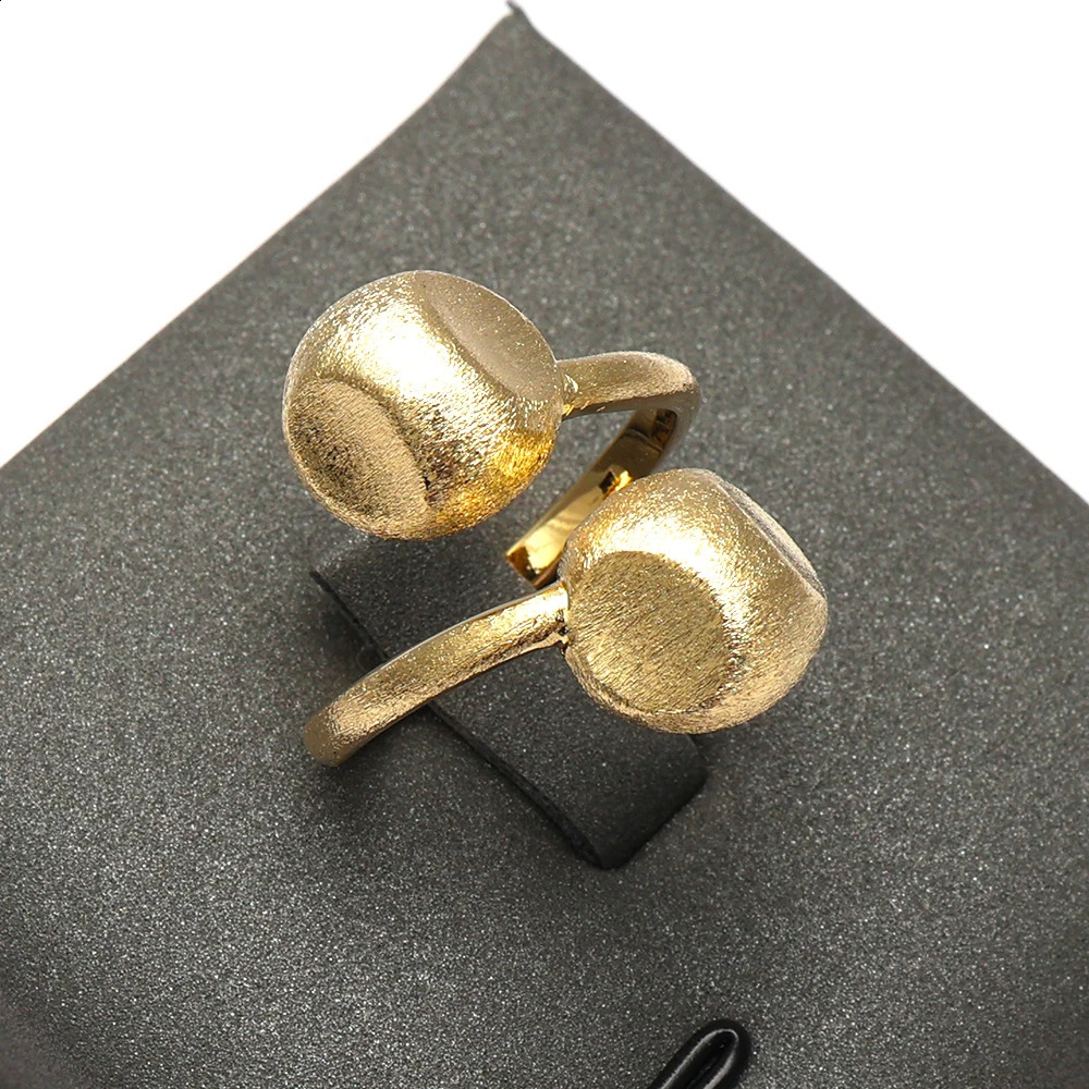 008712 Metal Minimalist Two Beads Ball Open Size Rings Mill Sand Simple Geometric Ring for Women Fashion Vintage Jewelry Glossy 250109