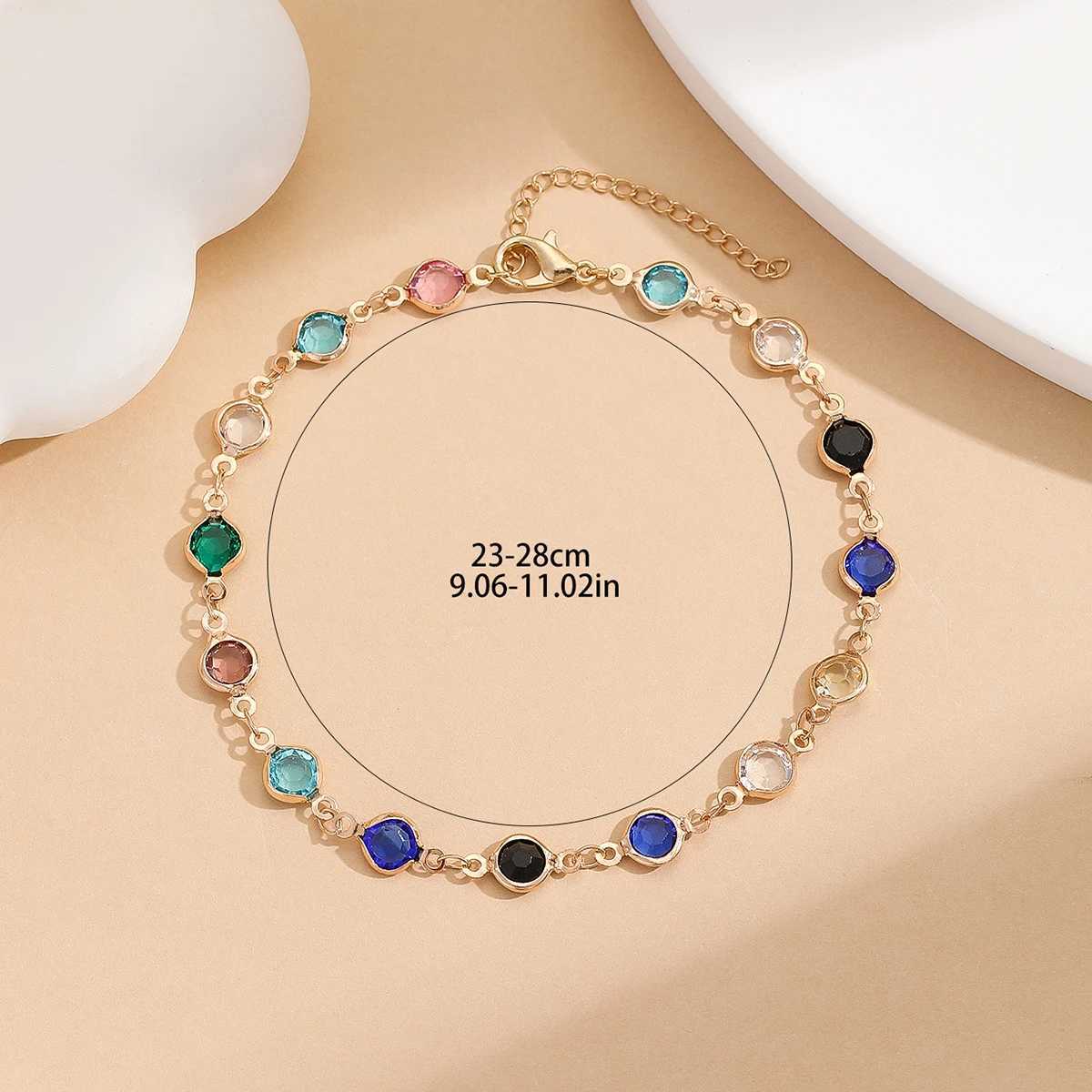 Boho Vintage Blue Crystal Anklet Link Chains Bracelets for Women Girl Jewelry Barefoot Exquisite Emerald Pink Jewelry Girl GiftsXJ250121