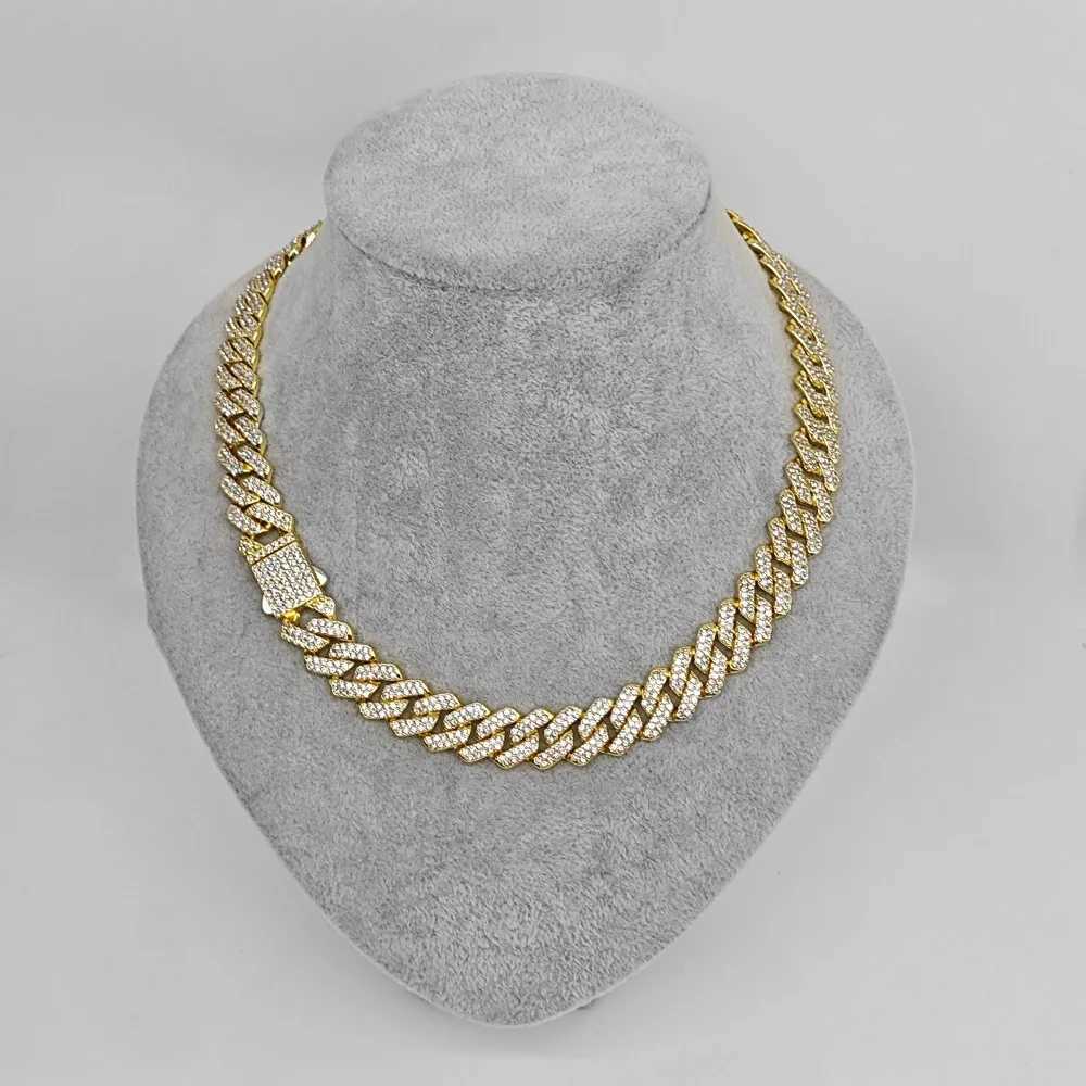 HipHop Men Women 14MM Prong Cuban Link Chain Necklace Bling Iced Out 2 Row Rhinestone Paved Miami Rhombus Cuban Bracelet JewelryXJ250121