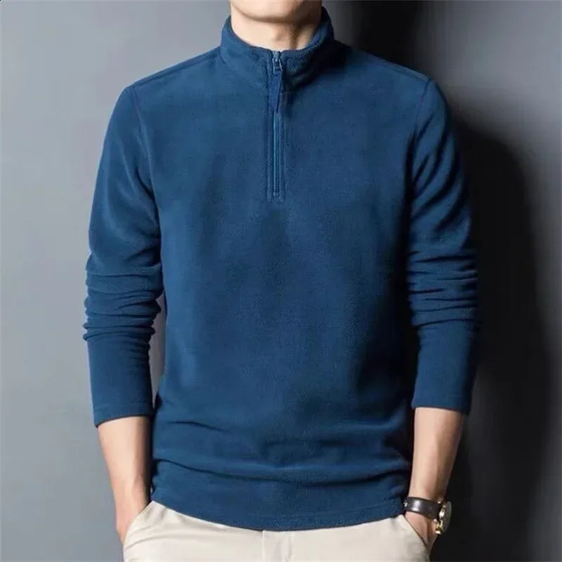 in Half Zip Long Sleeve Sweatshirts Mens Polar Fleece Stand Collar Pullover Tops Solid Color Y2K Streetwear Clothes 250122