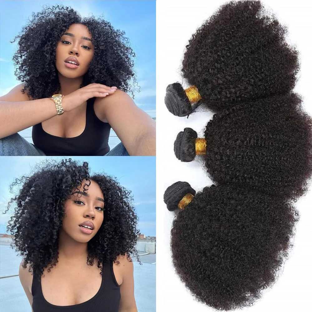 Afro Kinky Curly Human Hair Bundles 8 - 20 Inch Curly Weave 100% Unprocessed Virgin Extensions for Black Women Natural ColorXJ250120
