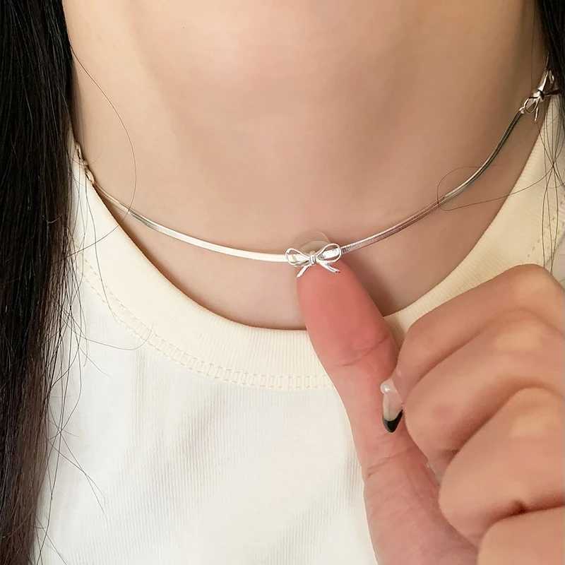 925 Sterling Silver Bow Necklace Chain Snake Bones Necklace Birtay Party Gift For Women Fine JewelryXJ250114