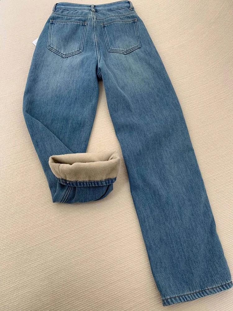 Korea Winter High Waist Baggy Wide Leg Jeans Vintege Plush Velvet Lined Cowboy Casual Vaqueros Fashion Women Denim Pants 250120