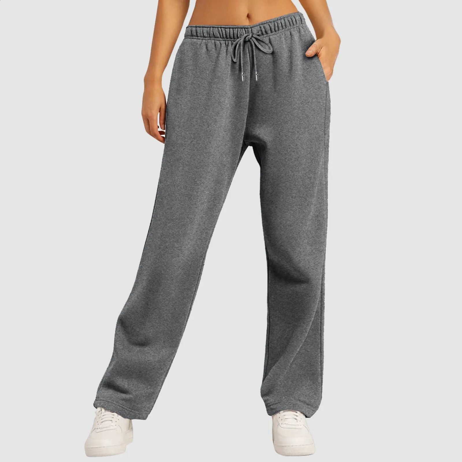 Wide Leg Pants Women Casual Long Elastic High Waist Drawstring Trousers Loose Sport Travel Basic Sweatpants With Pocket 250108