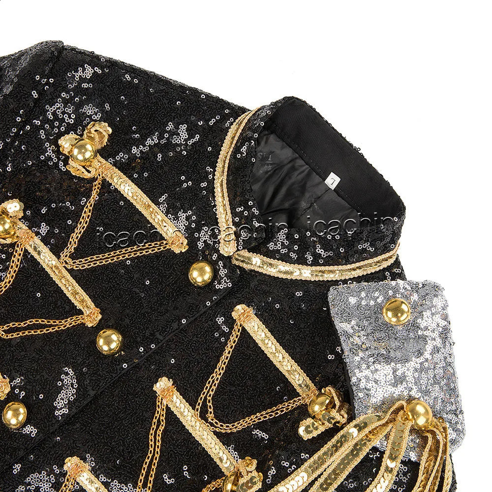 Men Sequin Uniform Stage Jacket MJ Costume Blazer Masculino Black Red Blue Silver Glitter EXO Suit 250106