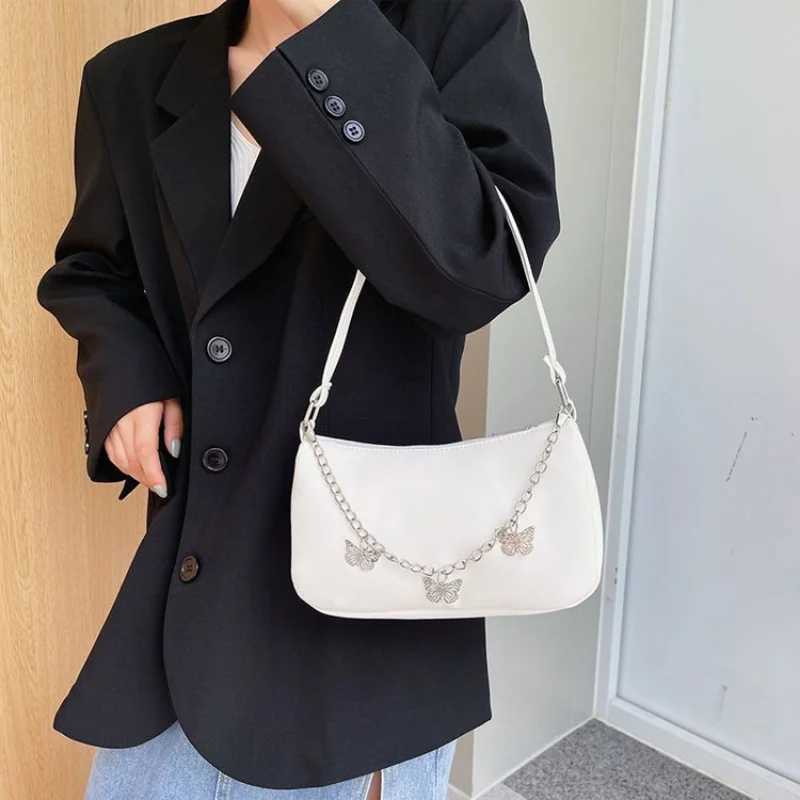 Fi Women Butterfly Chain Travel Shoulder Bags Female PU Leather Shopping Underarm Bags Pure Color Small Purses and HandbagsXJ250121