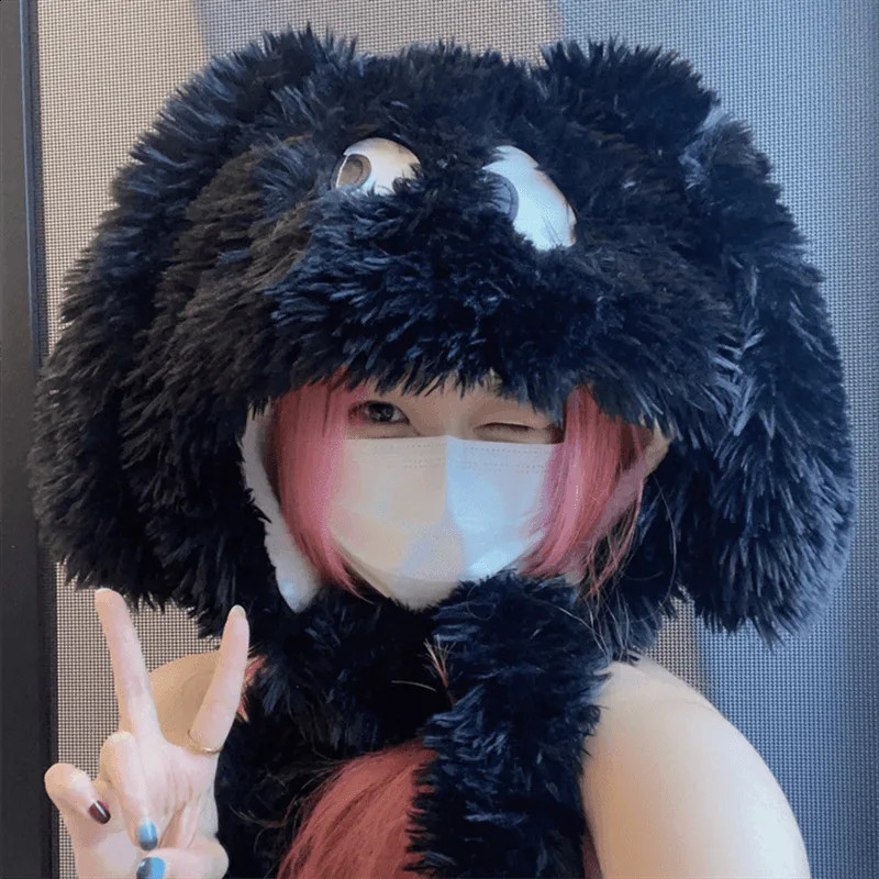 Comfortable long ear big eye dog hat - Cute cartoon womens winter hat suitable for Christmas 250109