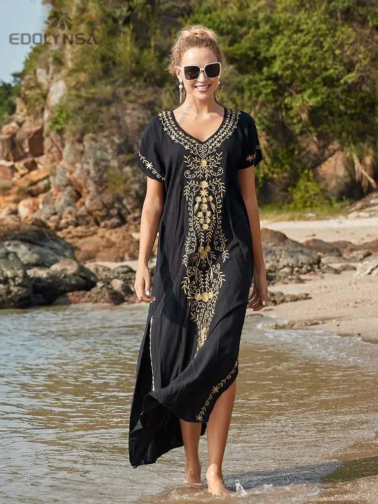 Embroidery Beach Cover Up Saida de Praia Swimsuit Women Bikini Cover Up Tunics for Beach Pareo Sarong Beachwear #Q790 W250120