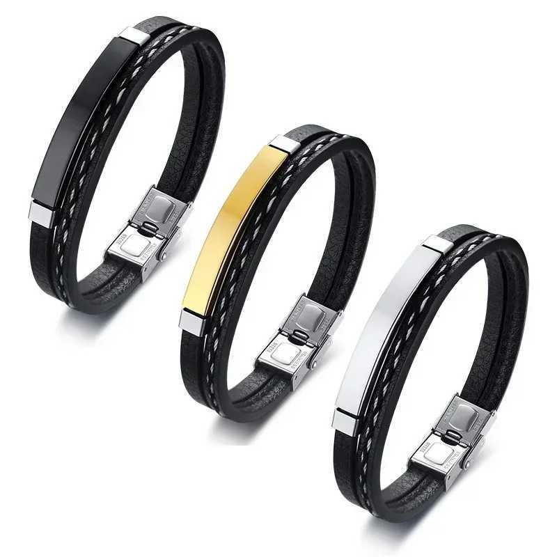 Delysia King 2021 Trendy Men Leatherwear Weave Bracelet Leisure Color Contrast Stainless Steel Bangle W250121