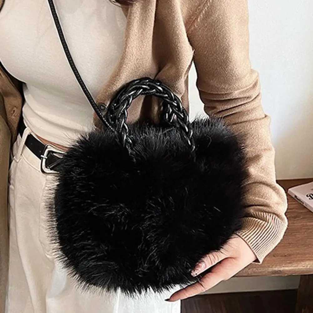 Cute Pumpkin Bag Faux Fur Tote Bag Womens Bucket Plush Luxury Design Ladies Handbags Soft Winter Crossbody Shoulder BagsXJ250121