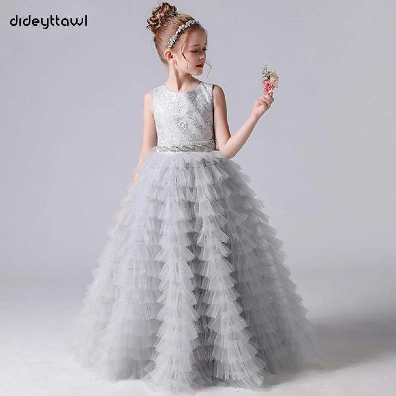 Dideyttawl Customized Long Girls Formal Princess Gown Tiered Flower Girl Dresses For Wedding Party Tulle Junior Bridesmaid Dress X250203