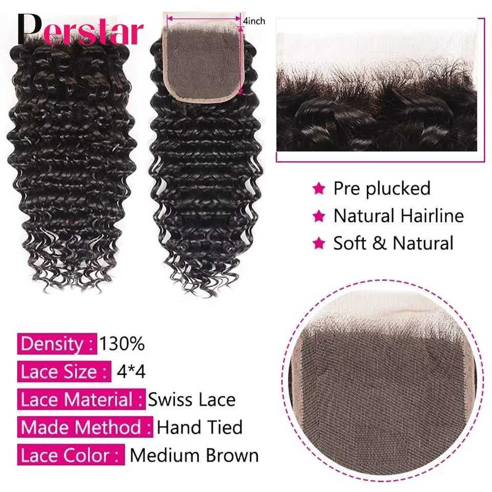 Perstar Brazilian Deep Wave Bundles With Clo Human Hair Weave Bundles With Lace Front Deep Curly Human Hair Extensions RemyXJ250120