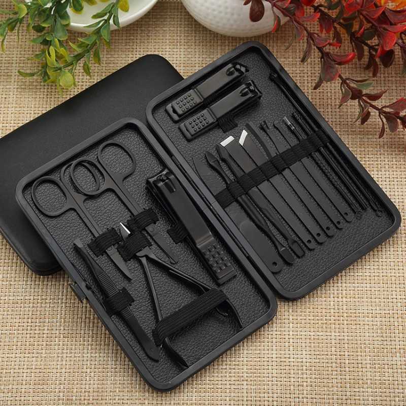 7/10/12/16/18 Pieces Black Stainless Steel Nail Clippers Nail Scissors Sets Decorative Nail Pedicure Knives Beauty Tools SetXJ250121
