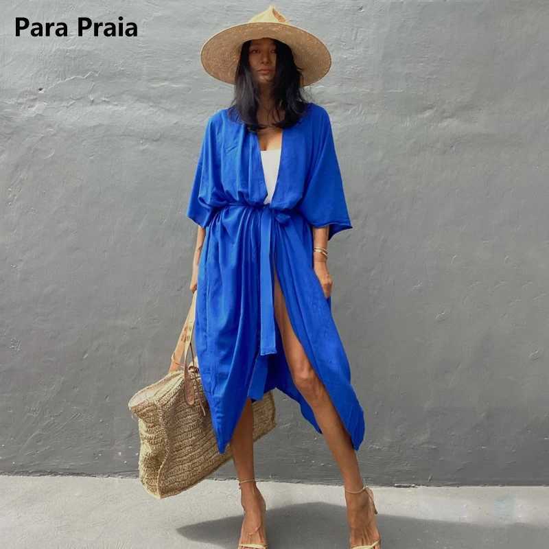 Para Praia Kimono 2023 Beach Robe Maxi Long Dr Cotton Bikini Cover Ups Beachwear Sarong Women Loose Cardigan Swimsuit Covers W250120