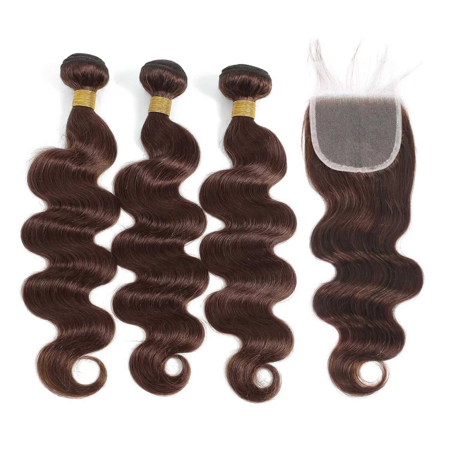 #4 Brown Human Hair Bundles With Clo Brazilian Body Wave Weave Bundles 100% Human Hair Extensions Lace Frontal ClearanceXJ250120