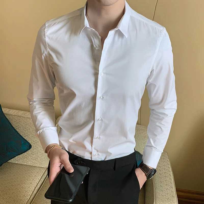 Men White Shirt Spring Autumn Solid Color Business Lapel Long-sleeved Formal Shirt Male Plus Size 7XL 8XL Black Light Blue NavyXJ250121