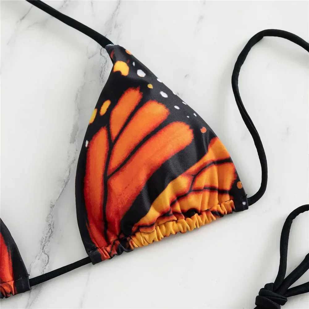 Sexy Butterfly Print Swimwear String Bikinis Set Micro Extremo Mini Thong Swimsuit Women Bathing Suit Triangle Bikini 2024 jerXJ250120