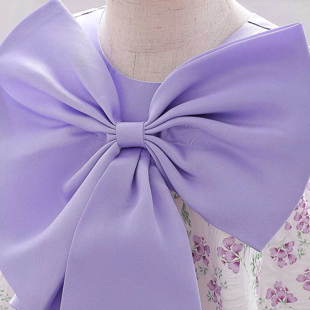Floral chiffon bow newborn baby dress first birthday party baptism party costume 9 12 month old childrens fluffy costume Visco Duo Beibei X250203