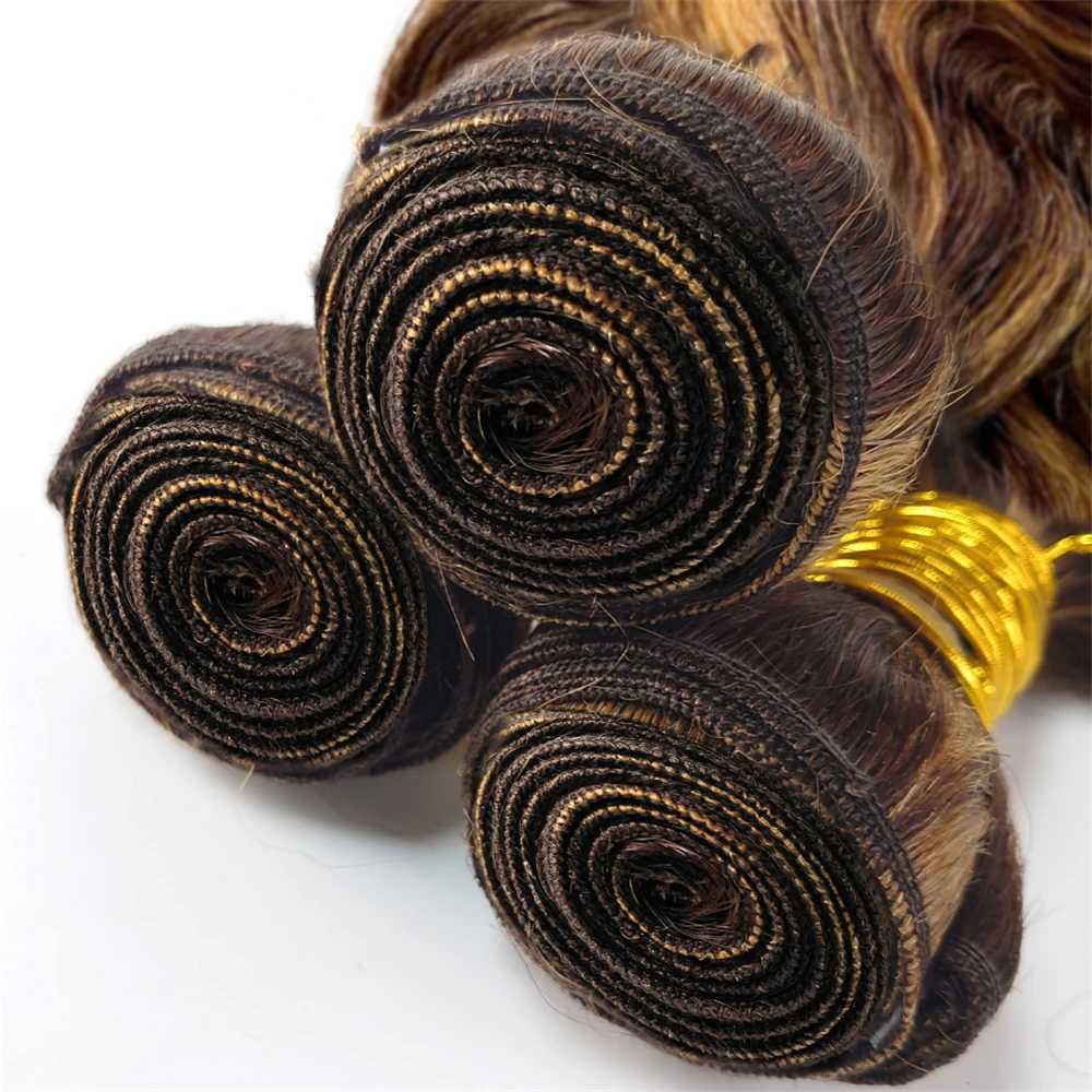 Highlight Bundles With Clo Frontal Brazilian Body Wave Ombre Blonde Human Hair Tissage Bundle With 13x4 Frontal P4/27 ColorXJ250120
