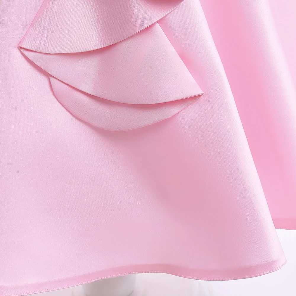 Young Girls Pink Rose Dress Girl Elegant Evening Party Gown Kids Summer Holiday Birthday Clothes Children Pleated Costume X250203