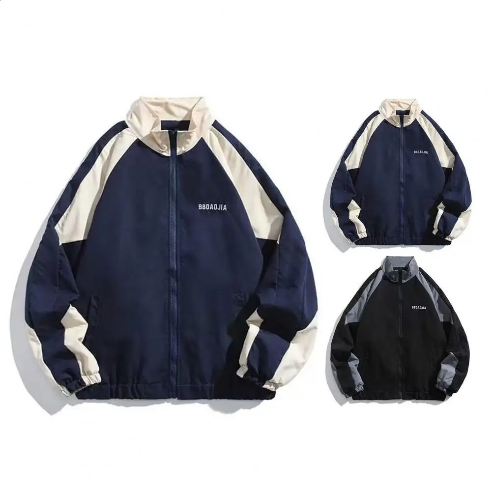 Men Windbreaker Jacket High Street Hop Style Color Block for Women Stand Collar Long Sleeve Spring 250122