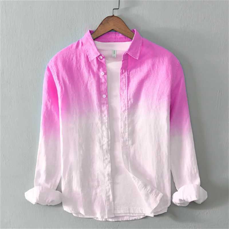 Fashion shirts 100% linen fabric gradient pink blue gray new series of men and women matching colors casual and comfortableXJ250121