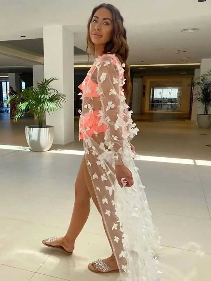 2023 Organza Beach Dr White/Black Beach Cover up Long Pareos Bikini Cover ups Swim Cover up Robe Beach Beachwear W250120