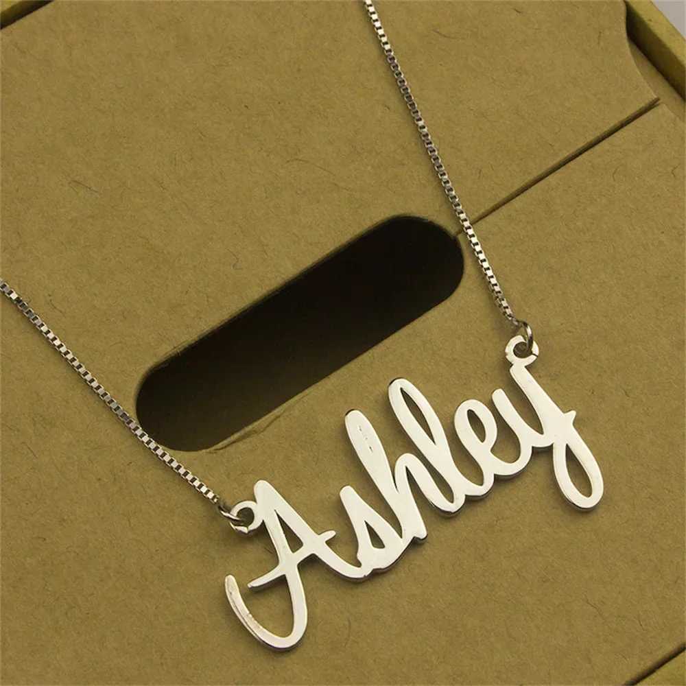 Personalized Custom Name Stainless Steel Necklace for Women Girls Gold Box Chain Choker Handwriting Nameplate Pendant NecklacesXJ250121