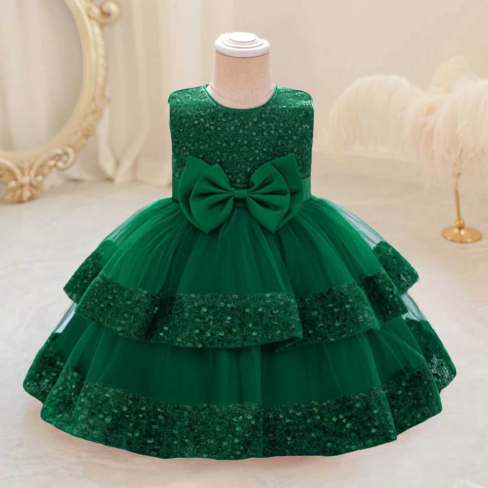 Sparkling bow baby party dress childrens first birthday baptism party dress lace wedding princess dress girls Christmas ball dress X250203