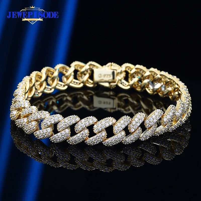 JEWEPISODE 100% 925 Sterling Silver Hip Hop Sparkling Full High Carbon Diamond Charm Cuban Bracelets for Women Men Party Jewelry W250121