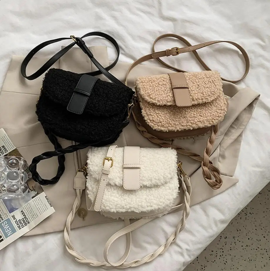 2025S New Free Shipping Designer Bag Winter Messenger Knitted Shoulder Strap Saddle High Quality Plush Fur Bag Womens Handbag Er