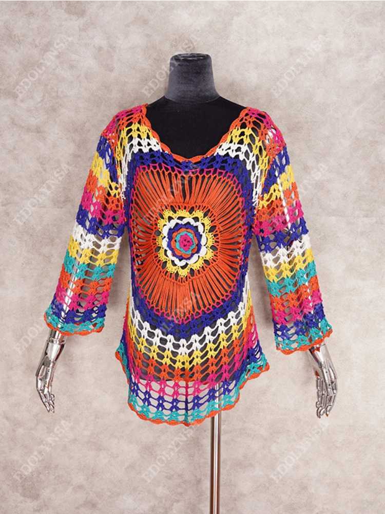 Handmade Knitted Beach Cover Tunics for Beach Swimsuit Crochet Cover Ups Sarong Beach Saida Praia Sarong Beach Kaftan #Q498 W250120