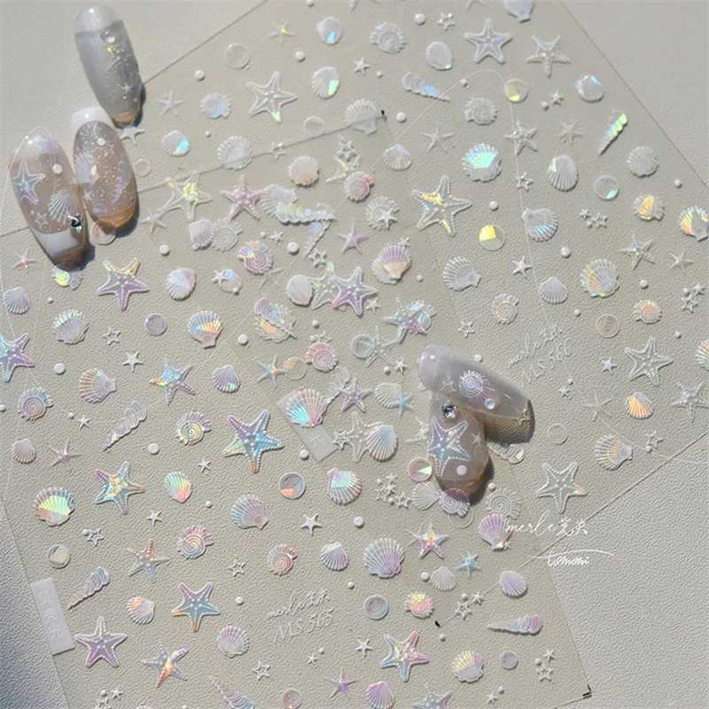 Summer Beach Ocean Shell Starfish Clams Conch Stars Sea Bubble Seasnail Soft Relief Decoration Nail Art Stickers Manicure DecalsXJ250120