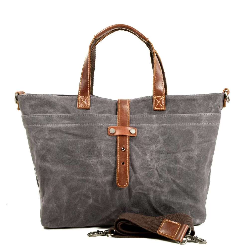 Wax Canvas Women's Simple Handbag Horizontal Solid Color Retro Shoulder Messenger Men Fold Tote Bag