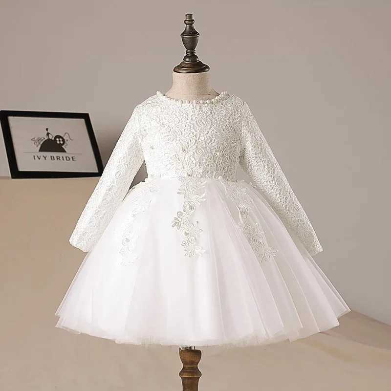 White Lace 1 Year Birthday Toddler Girl Baptism Dress Christmas Costumes Newborn Baby Princess Long Sleeve Christening Gown X250203