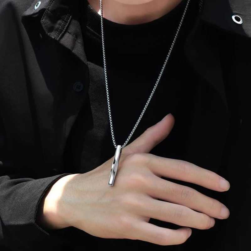 Fashion Silver Color Men Spiral Necklace Rectangle Minimalist Simple Personality Hip Hop Ins Mens Pendant Boys Chains WholesaleXJ250121